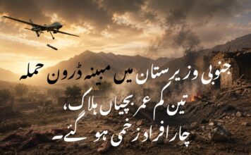 جنوبی وزیرستان میں مبینہ ڈرون حملہ تین کم عمر بچیاں ہلاک، چارافراد زخمی ہو گئے۔